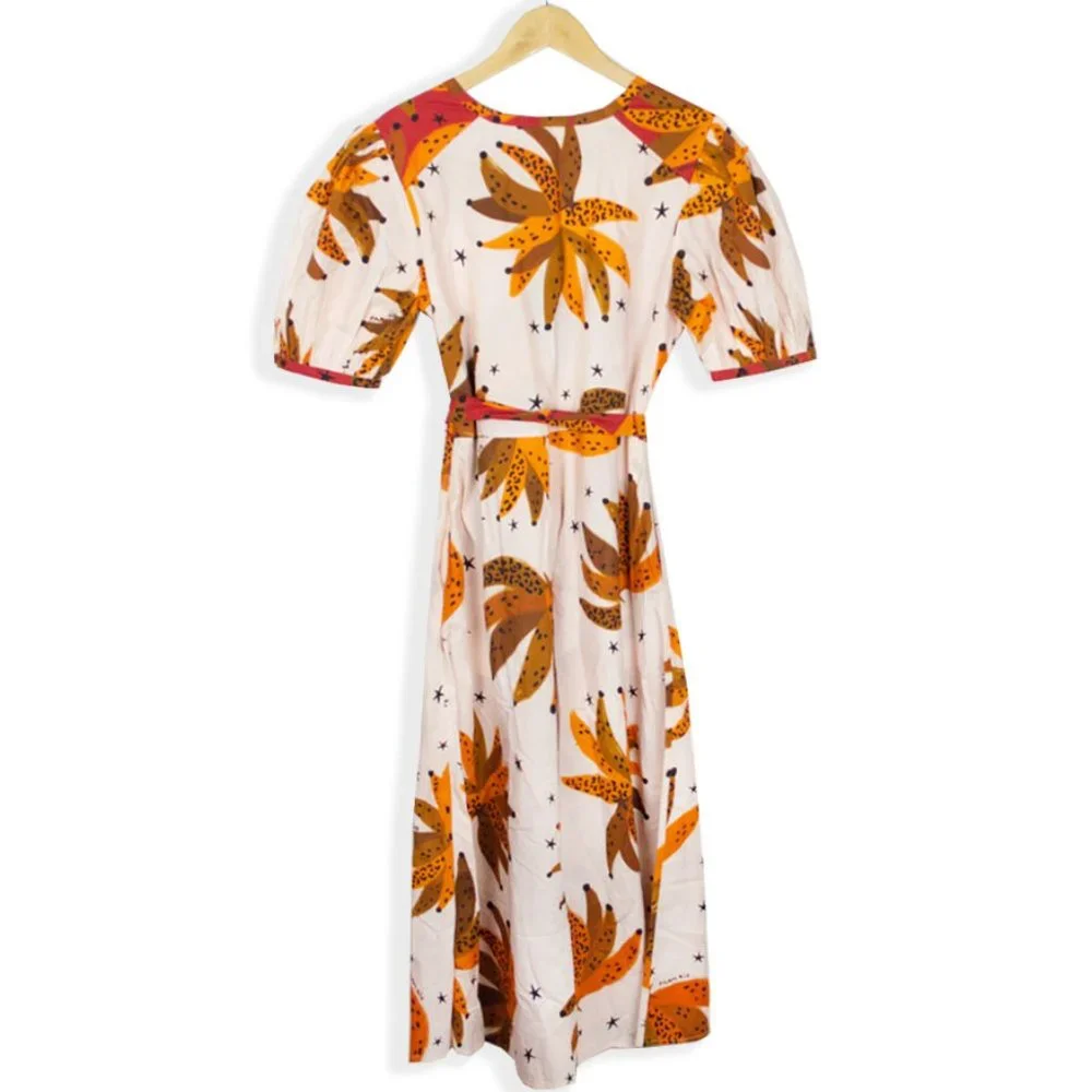 Farm Rio Creme & Brown Banana Puff Sleeve Dress - Picture 2 of 13